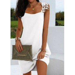 Kadın Kısa Kollu Güpür Askılı Krep Elbise, 9898- Beden:S-M-Renk:Beyaz